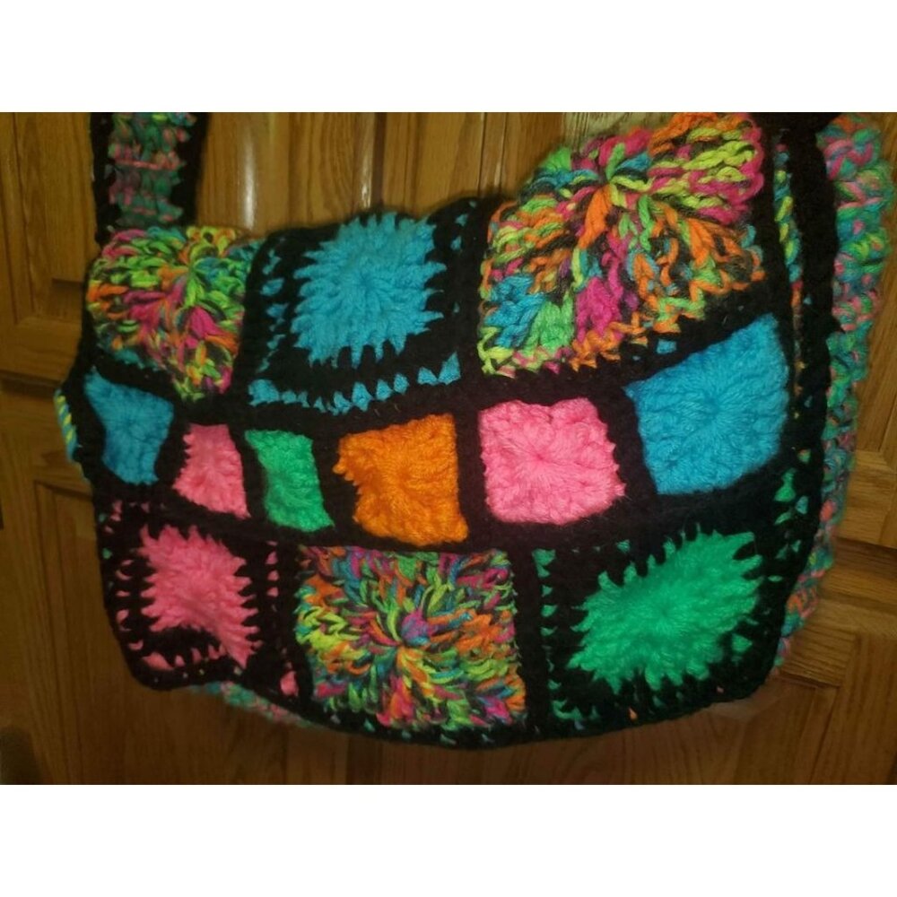 Funky Fluorescent Rainbow Color Crocheted Yarn Purse / Bag